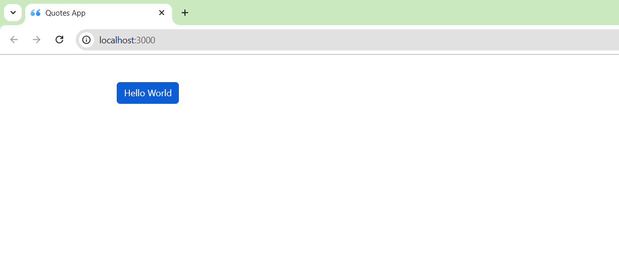 A browser window showing the Quotes App with a blue Hello World button